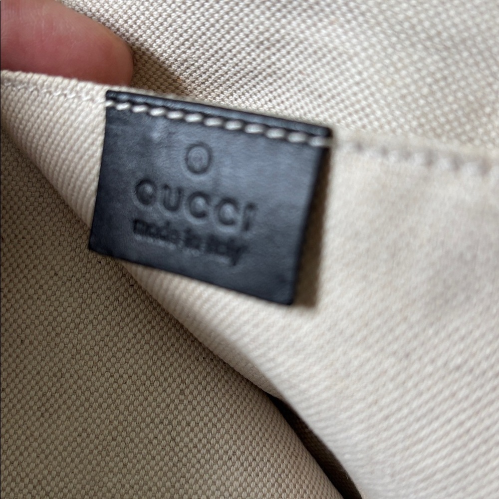 GUCCI pouch bag canvas gray clutch bag L-shaped zipper logo - Picture 8 of 12